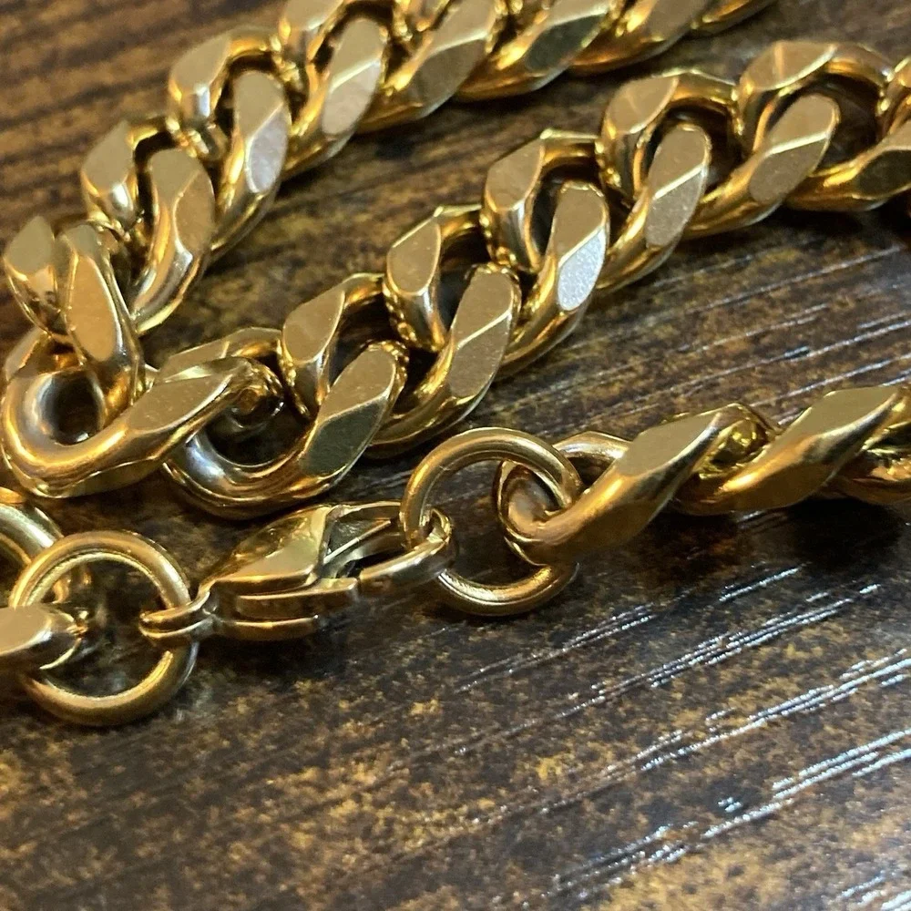 Gold‎ Tone Cuban Link Chain Necklace 9in 12mm Wide Chunky Curb